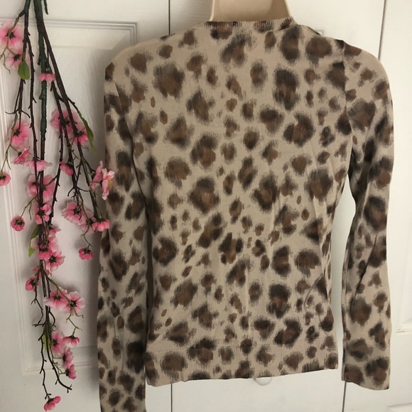 LOFT Merino Wool Small Petite Cardigan Leopard - Picture 2 of 4